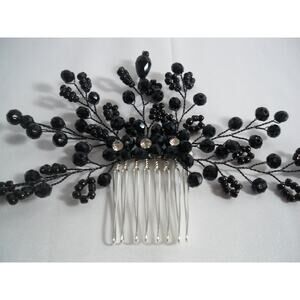 Black beaded hair comb Gothic hair piece Bridal Prom Wedding festival hair comb